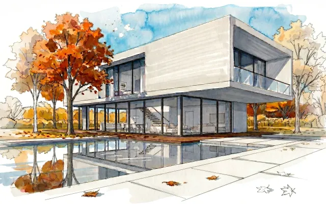Akwarelowy szkic architektoniczny wygenerowany z modelu 3D