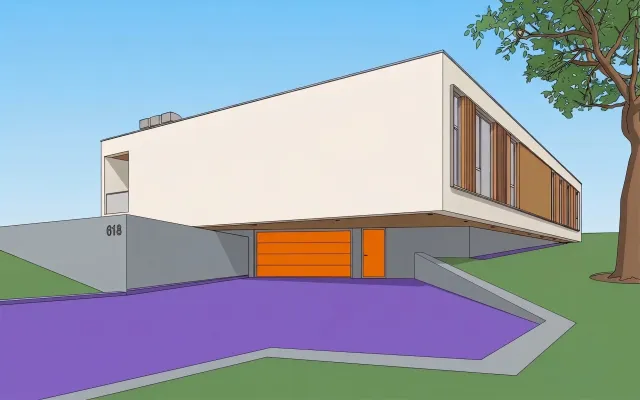 Kolorowy screenshot modelu 3D domu jednorodzinnego przed mapowaniem materiałów
