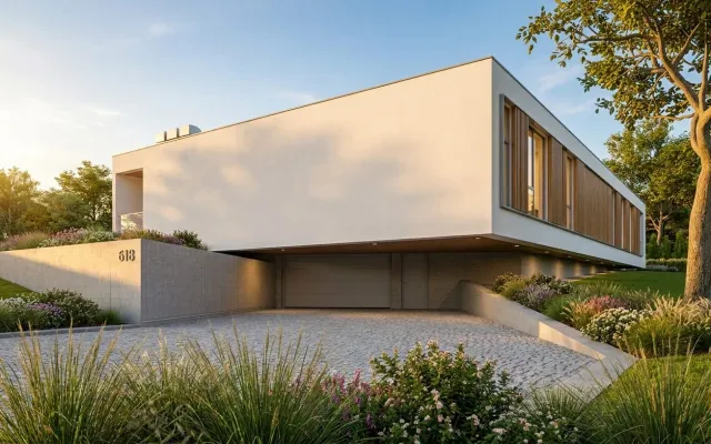 Fotorealistyczny render domu jednorodzinnego po mapowaniu materiałów w QuickArchViz